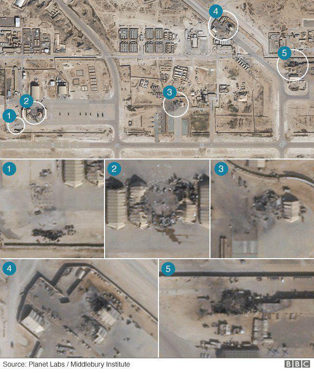 تصاویر هوایی از تخریب پایگاه آمریکا در حمله سپاه موقت